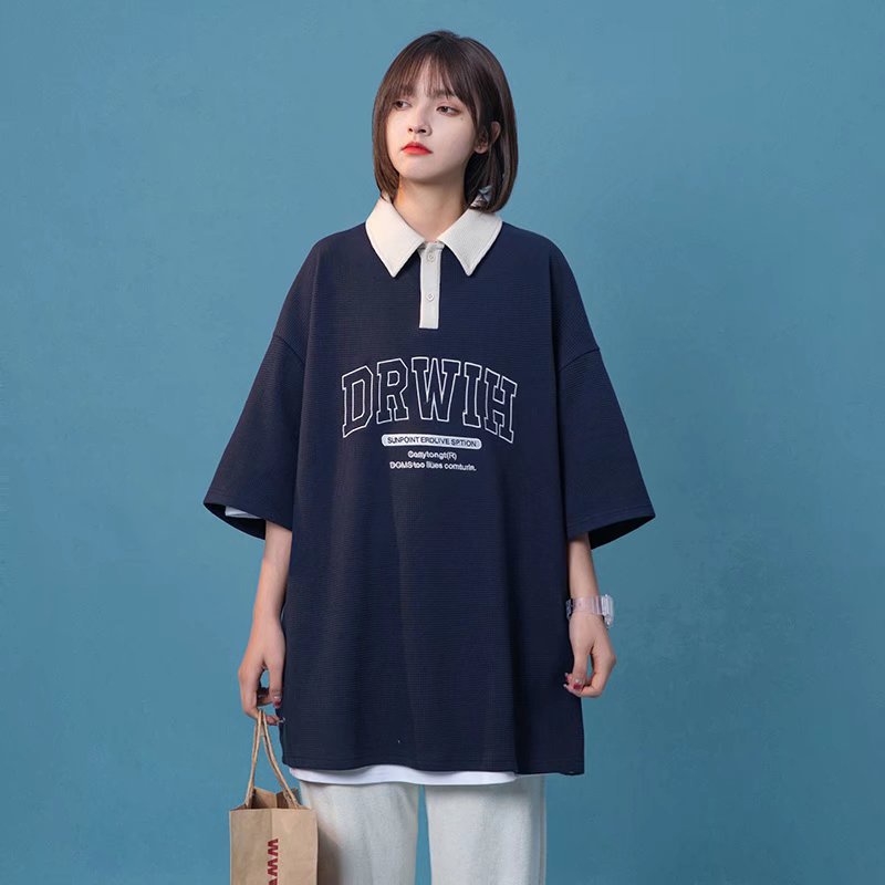 Áo Polo Tay Lỡ Unisex DR Chất Bo Cotton Đẹp,Áo Thun Có Cổ Phong Cách Ullzang