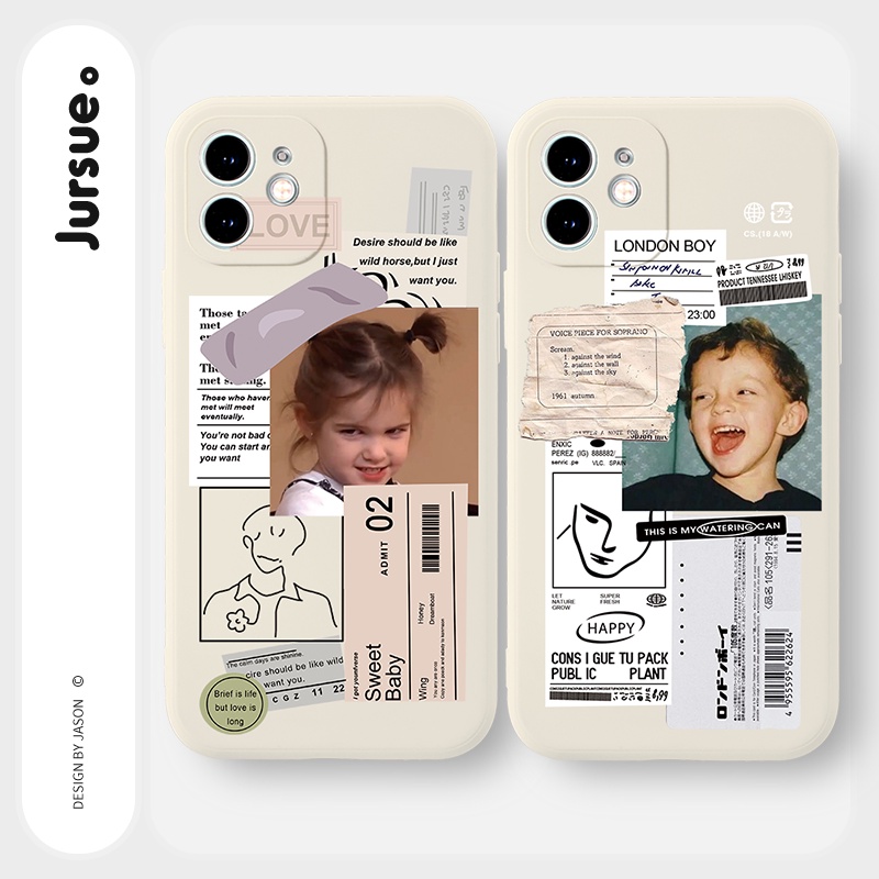 Ốp lưng JURSUE viền vuông cặp đôi dễ thương đẹp cho iPhone 13 12 11 Pro Max SE 2020 X XR XS ip 8 7 6 6S Plus kute XY1318