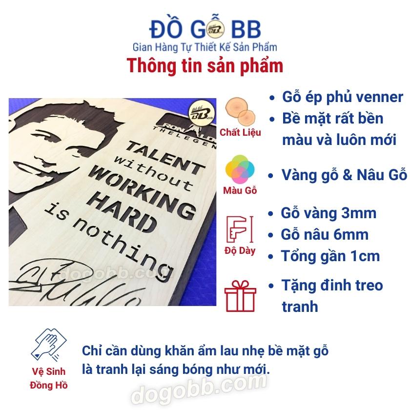 Size Lớn Tranh Gỗ Treo Tường Decor Slogan Ronaldo (CR7) Khắc Chữ Ký Tạo Động Lực Truyền Cảm Hứng về Nỗ Lực | Đồ Gỗ BB