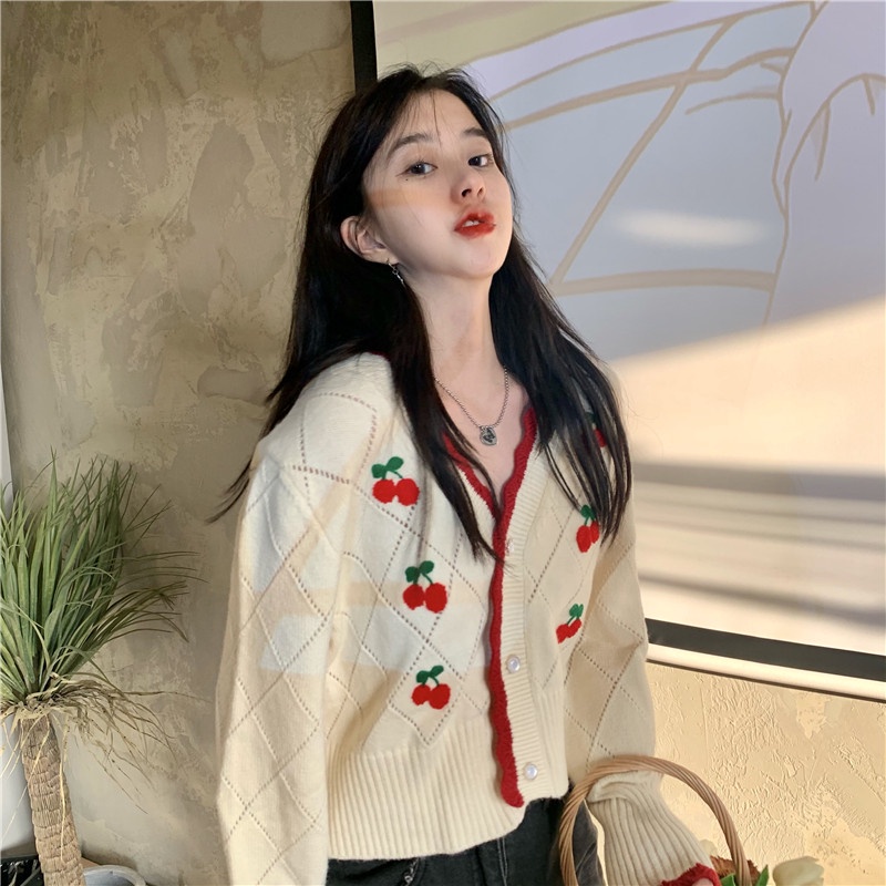 SUXI Áo Len Nữ Tay Dài Cổ Chữ V Phong Cách Hàn Quốc