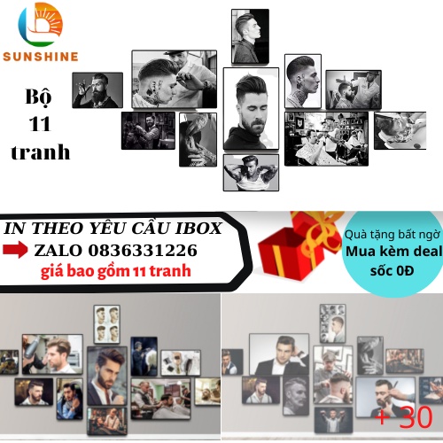 Tranh barber shop mẫu tóc nam dán tường khung tranh tóc nam Bộ 11 Tranh Sunshine b11t Cam Kết Chất Lượng