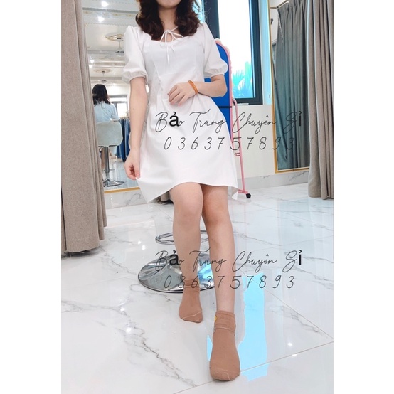 Váy Tiểu Thư Dáng Xoè Cổ Vuông Siêu Xinh - Đầm Nữ Hot Trend 2 Màu Đen Trắng Basic Có Khoá Kéo Sau