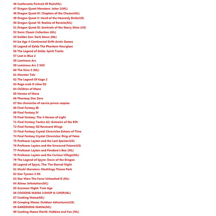 Băng Game 208 Trò Cho Nintendo Ds Nds Ndsl Ndsi 2ds 3ds