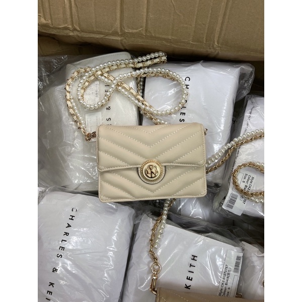 Túi lyn mini khoá tròn dây hạt ngọc