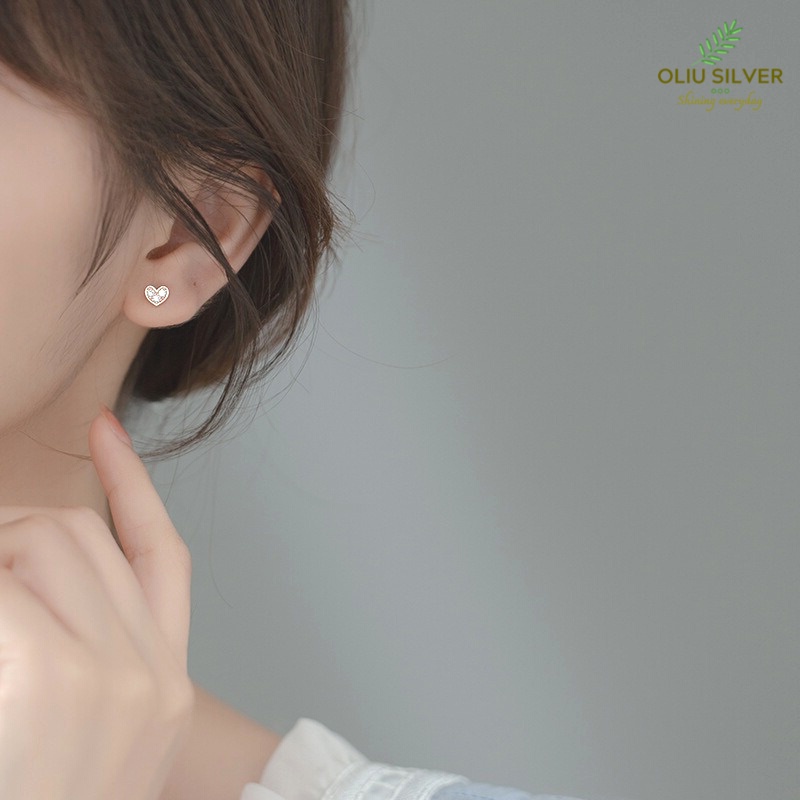 Bông Tai Bạc S925 Trái Tim Nhí Little Heart Bất Đối Xứng Dễ Thương | Khuyên Tai Nữ Trang Sức Bạc Thời Trang