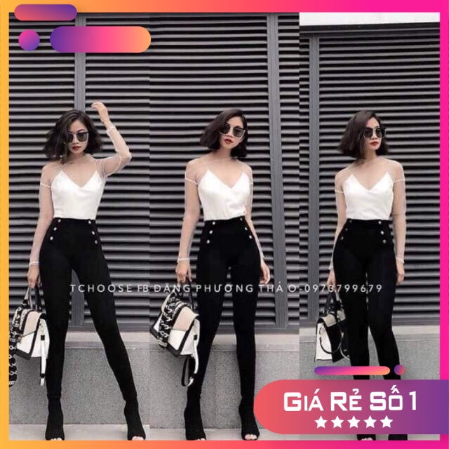 Quần Legging Cạp Cao Mã 0551, Quần Dài Legging Nữ Bigsize 6 Khuy