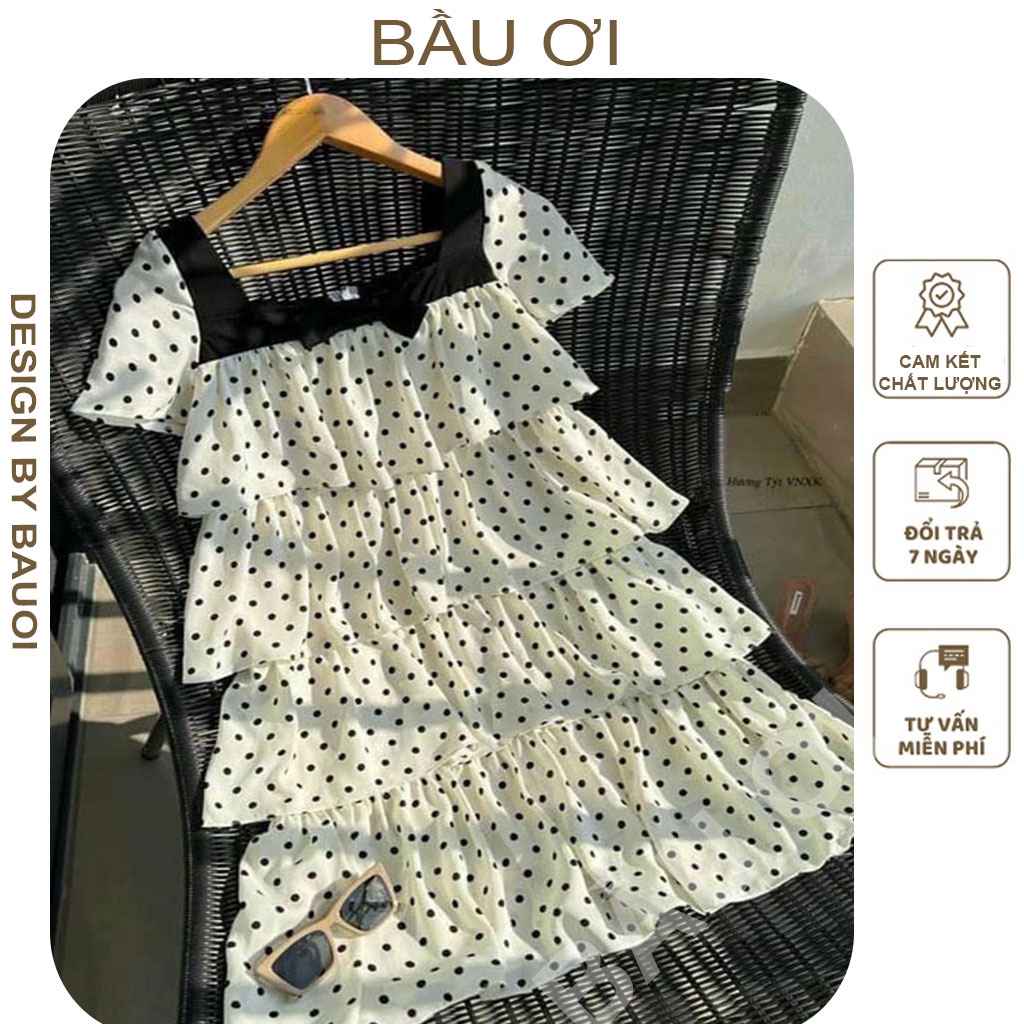 [BAUOIIV33] VÁY BẦU CHẤM BI - NƠ CỔ DÁNG SUÔNG BÈO 3 TẦNG SIÊU - ĐẦM BẦU THỜI TRANG HÀN QUỐC