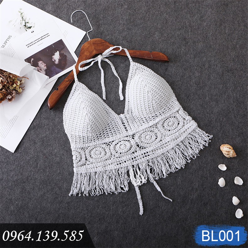 Áo bikini len móc dáng yếm, dùng đi biển, có sẵn đệm lót, sexy quyến rũ, ảnh thật tự chụp | BL001