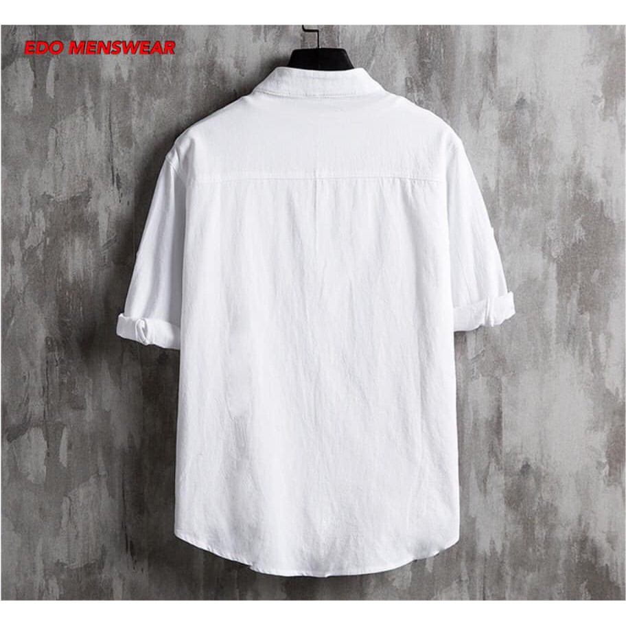 Áo sơ mi đũi nam Hàn Quốc Edo Menswear, áo đũi nam cộc tay thoáng mát xu hướng thời trang mùa hè 2022
