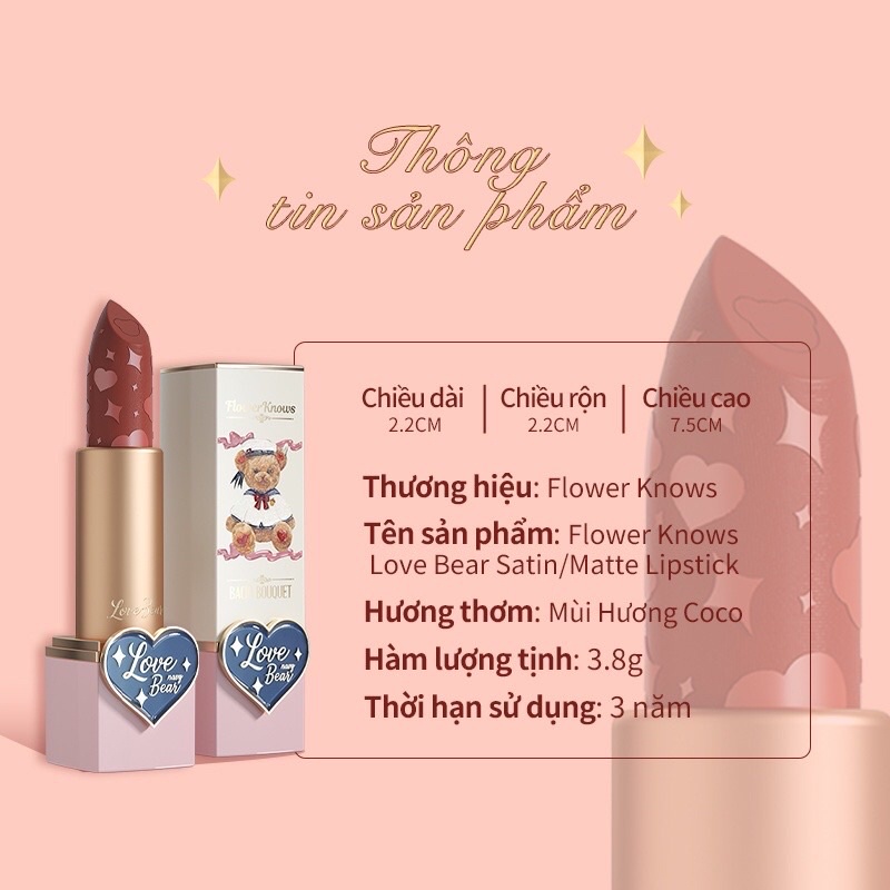 Son FLOWER KNOWS x BACIO BOUQUET màu lì, lâu trôi, thiết kế vỏ ngoài đáng yêu