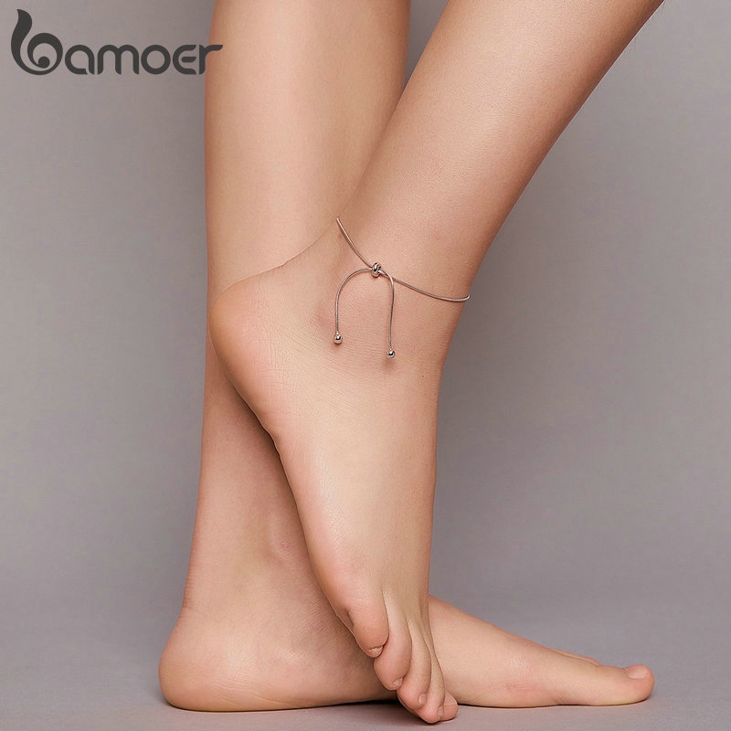 Lắc chân Bamoer SCT016 làm bằng bạc 925 mạ Platinum có thể điều chỉnh kích cỡ | BigBuy360 - bigbuy360.vn