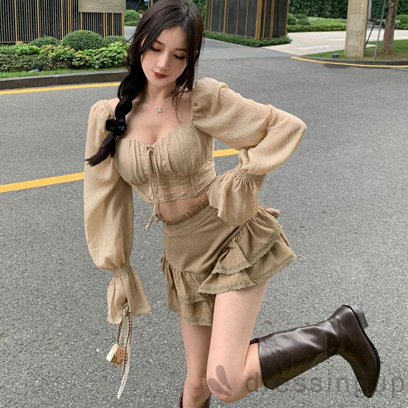 Áo sơ mi chắp vải xuyên thấu tay dài màu trơn cho nữ