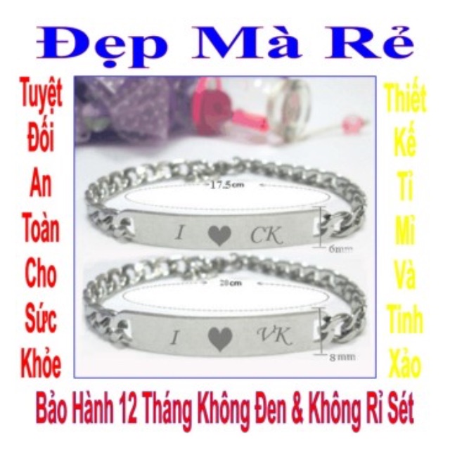 Vòng - lắc tay cặp đôi inox Đẹp Mà Rẻ màu bạc khắc chữ I Y VK / CK (2 chiếc)