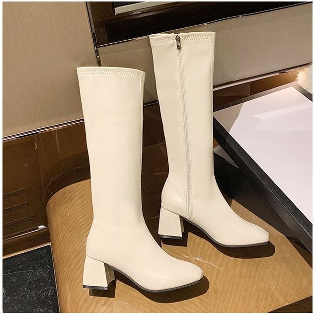Bốt đùi nữ WOMEN STORY giày boots cao cổ da PU mềm boot khóa sườn đế vuông 6cm boost thời trang mùa đông C26