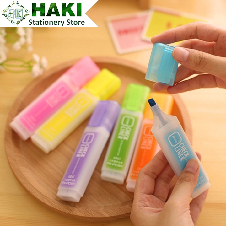 Bút đánh dấu dạ quang HAKI nhiều màu sắc tùy chọn tiện lợi dành cho học sinh B66