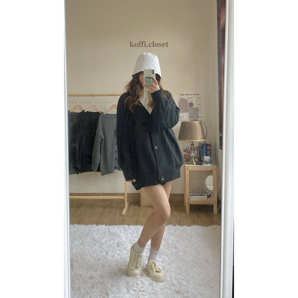 Áo khoác len cardigan màu xám/đen basic freesize dày dặn ấm áp