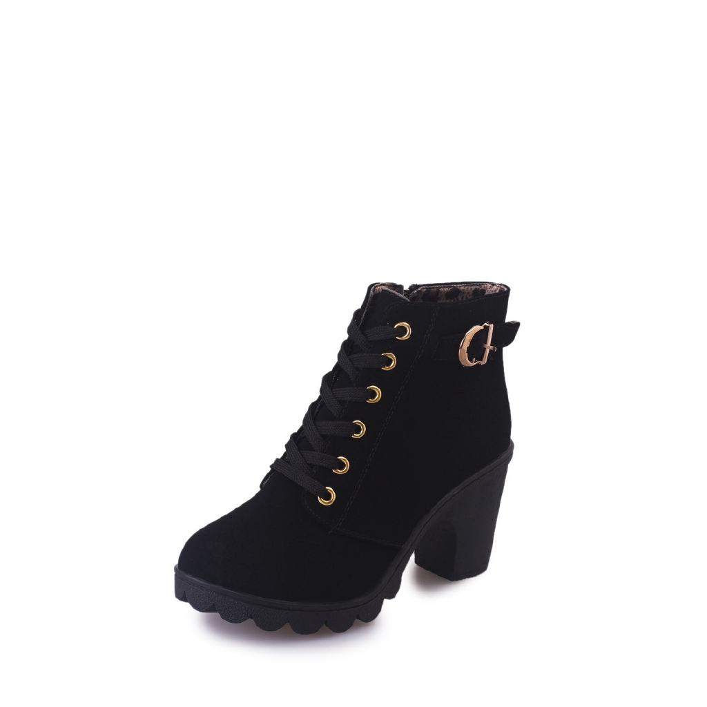 Giày bốt IELGY cao gót mũi tròn thời trang cá tính dành cho nữ