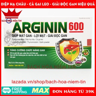 Viên uống mát gan Arginin 600 giải độc gan, hạ men gan -Cà gai leo, actiso, tỏi đen, diệp hạ châu - bổ gan hộp 60v