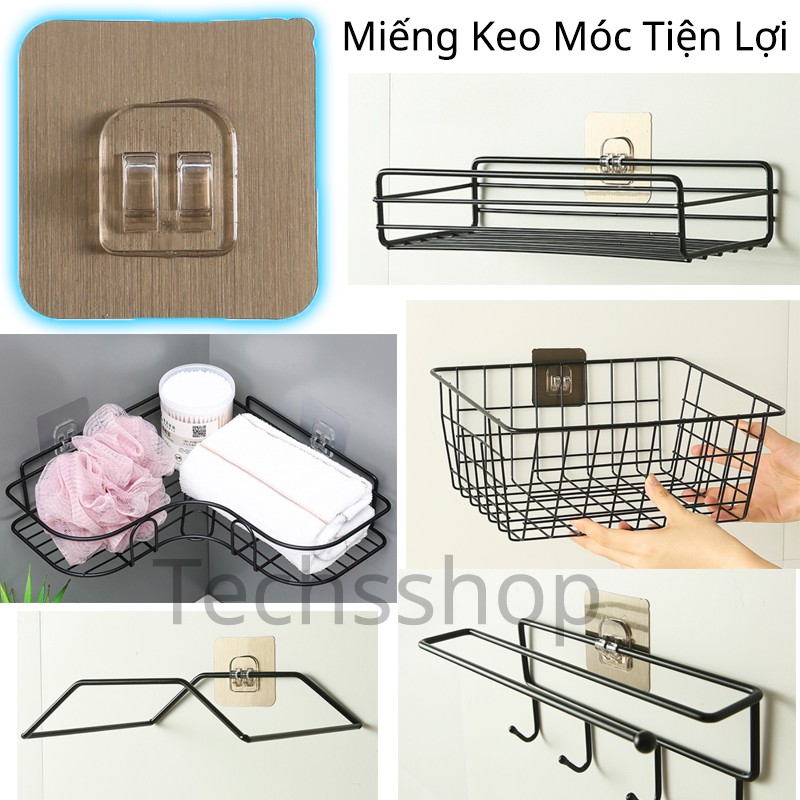 Combo 2 Miếng Dán Móc Đơn Và Đôi - Miếng Keo Dán Kệ Nhà Tắm - Keo Dán Kệ Góc Tường