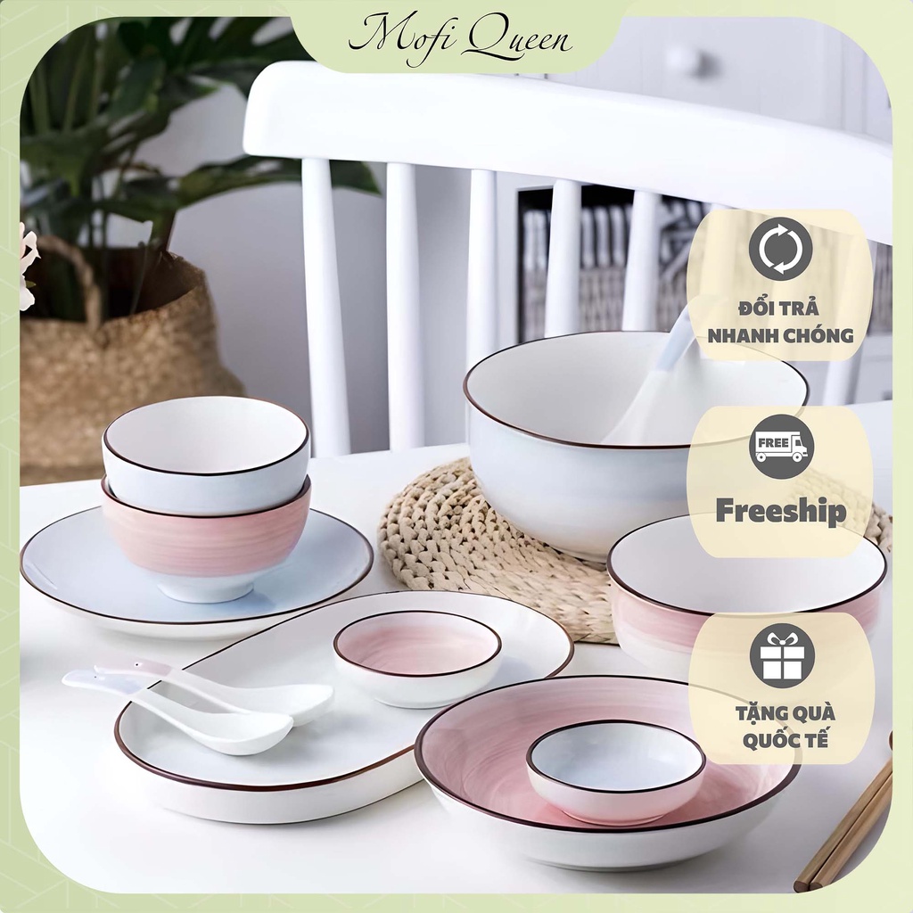 Chén bát, chén tô ăn cơm màu trắng chủ đạo, màu ombre đẹp mắt, tinh tế [KIT0023]