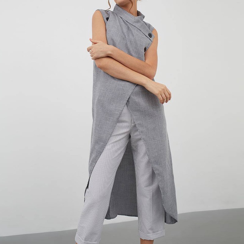 Áo thun nữ không tay dáng dài xẻ tà thời trang size lớn