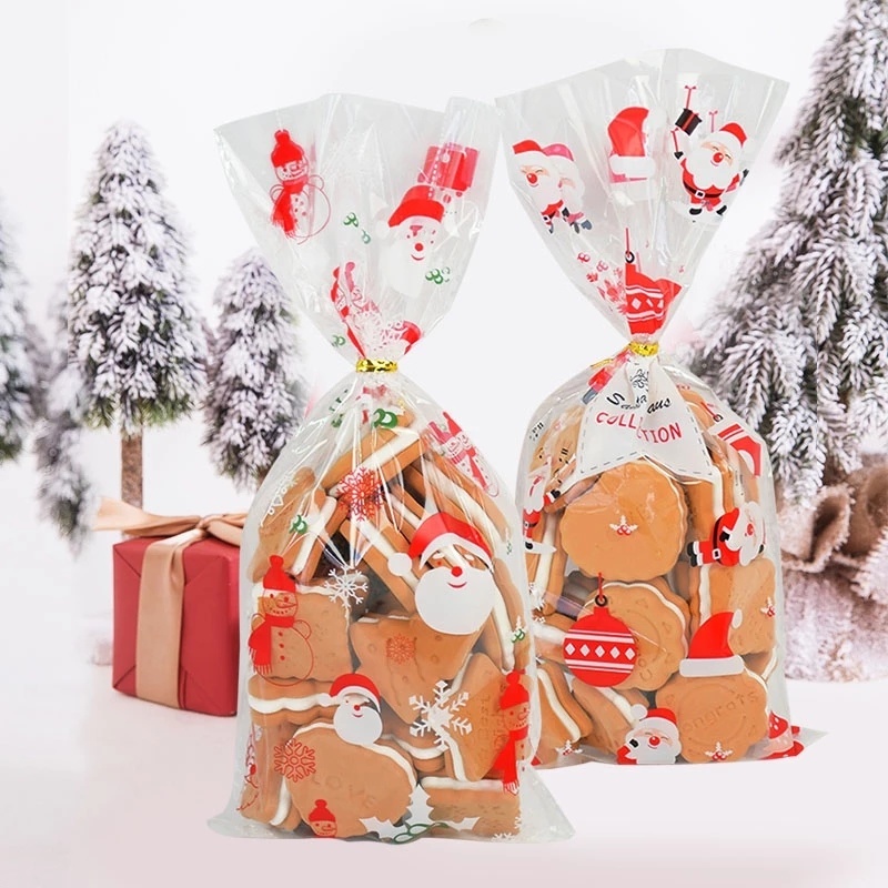 50 Túi đựng bánh kẹo hình ông già Noel/ cây thông/ tuần lộc thích hợp làm quà tặng Giáng sinh