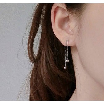 Khuyên tai bạc S925 mẫu 2 sợi thả chấm tròn nữ tính