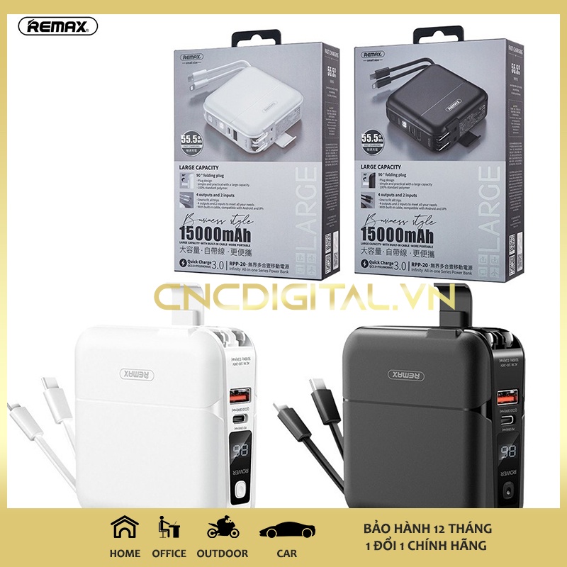 Pin Sạc Dự Phòng Remax RPP-20 15000mAh Chính Hãng Sạc Nhanh 18W Đa Năng