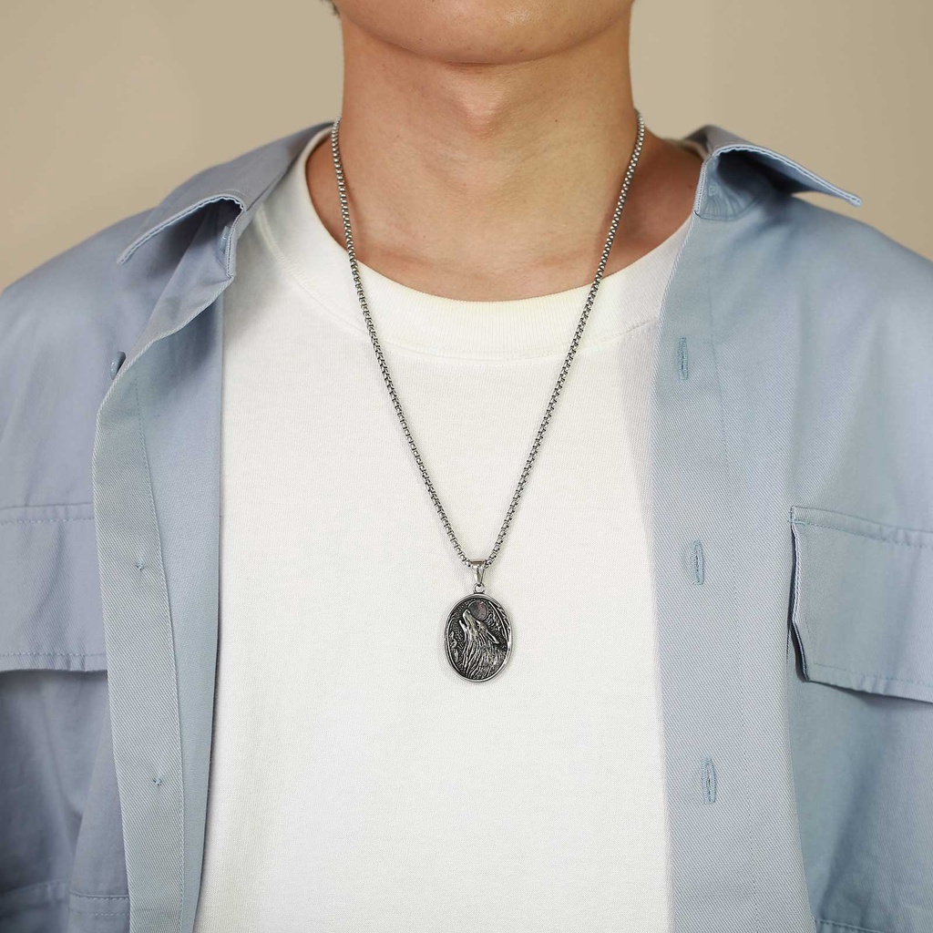 Vòng cổ Mặt Hình Đầu Sói Bằng Thép Không Gỉ Thời Trang Cho Nam