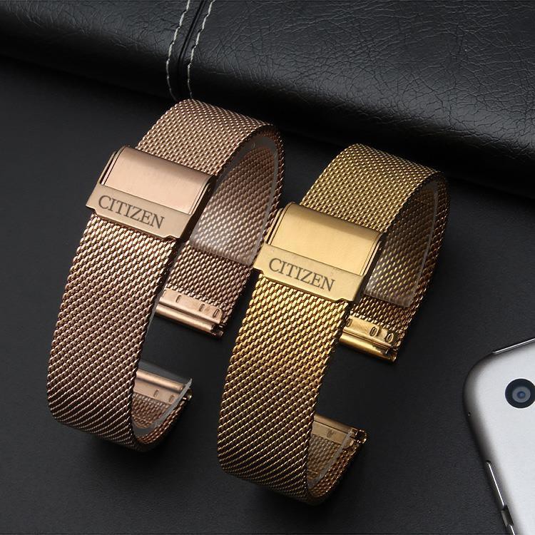 （Bolanxun） Citizen Watch Belt Y8037 Eco-Drive Steel Belt siêu mỏng Milan Mesh Belt Nam và Nữ Citizen EM0503