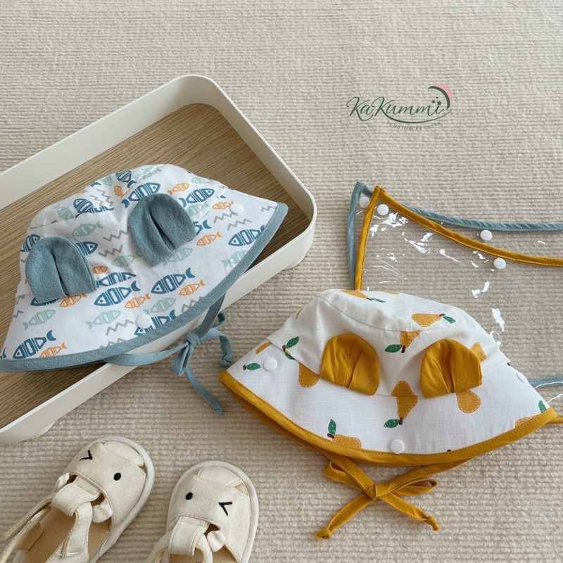 Mũ chống giọt bắn hình tai gấu cho bé, có thể tháo rời tấm chắn