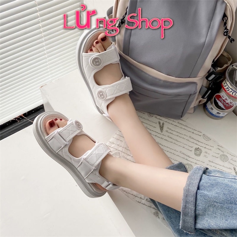 Dép sandal thể thao nữ 2 quai dán trám trầm LỬNG SHOP đế bánh mì siêu nhẹ cao 3cm