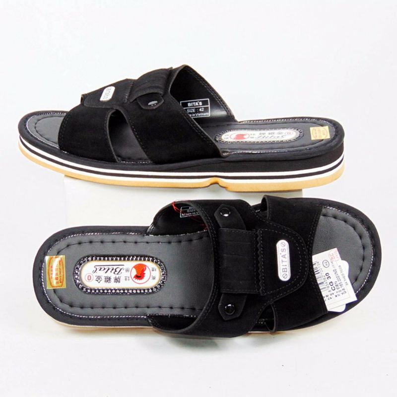 Dép lê nam Bita's chính hãng loại xịn logo bitas đen-nâu