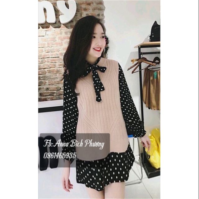 Sét váy len chấm bi