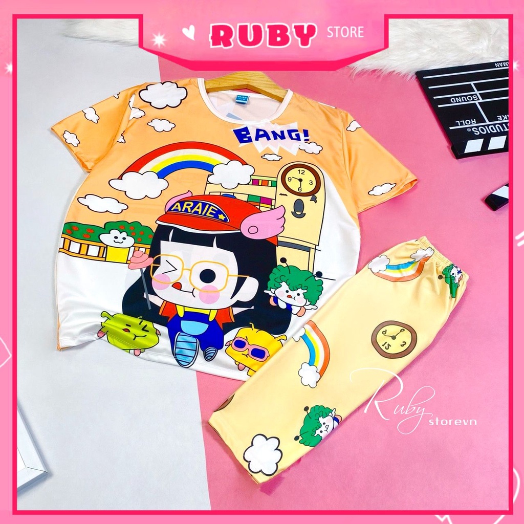 Đồ bộ thun 3D quần LỬNG cho mẹ và bé (CÓ BÁN LẺ) size đến 70kg chất thun mềm mát in hình hoạt hình DBRBL FULL SIZE