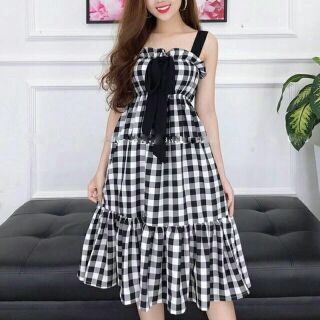 Đầm dây caro nơ