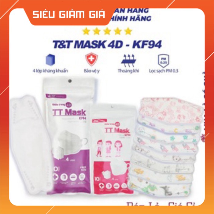 Túi 10 Chiếc Khẩu Trang 4D TT Mask KF94 Trẻ Em (2-10 tuổi)