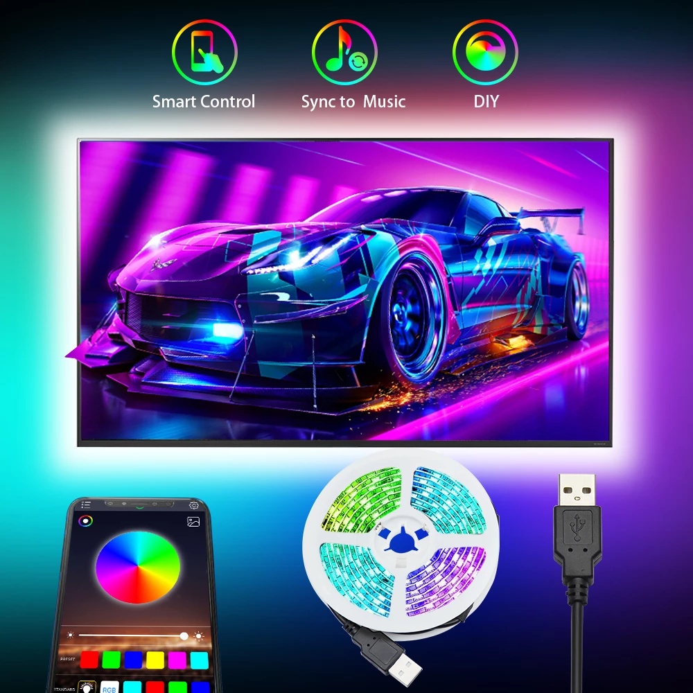 Cuộn Dây Đèn Led RGB 2835 / 5050 5V USB Bluetooth Điều Khiển Bằng Ứng Dụng Cho TV / Điện Thoại Thông Minh