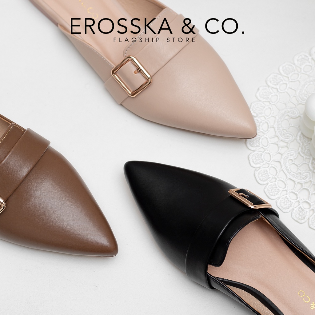 Erosska - Giày đế bệt Erosska 2022 mũi nhọn hở gót phối khoá thời trang công sở cao 2cm _ EL023