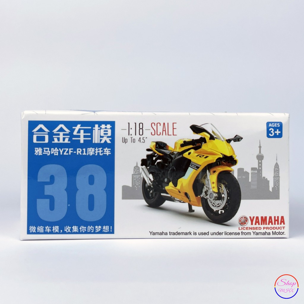 Xe mô hình mô tô Yamaha YZF-R1 TẶNG KÈM BIỂN SỐ tỉ lệ 1:18 hãng CaiPo