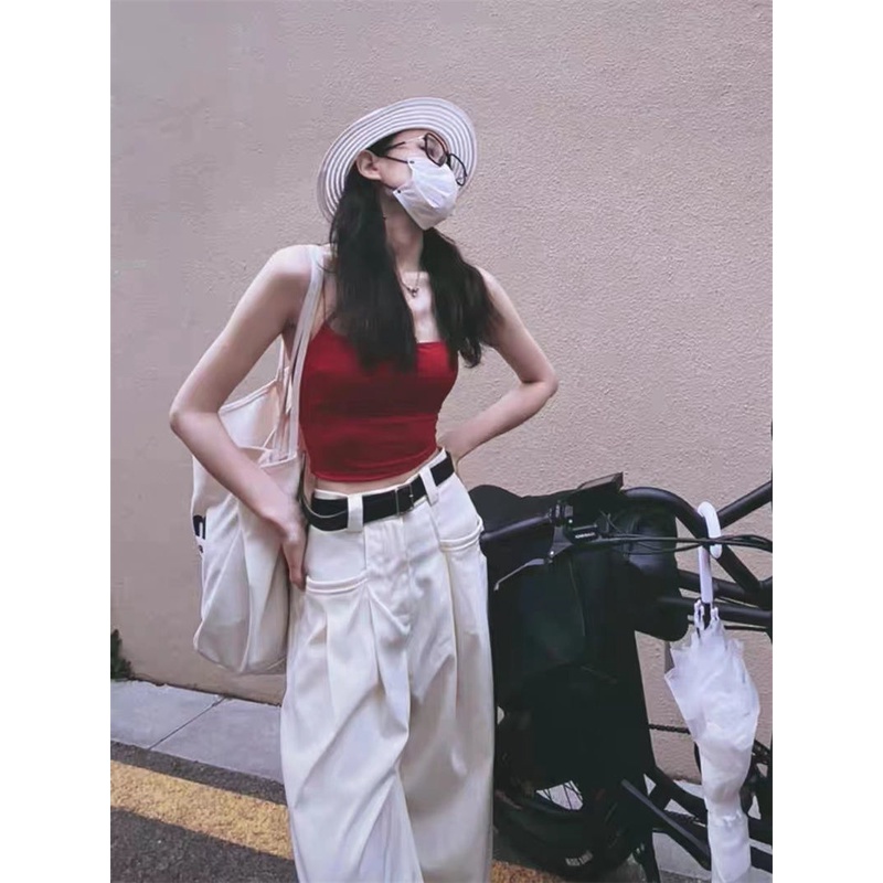 Large size women's summer suit women's 2022 new Hong Kong style retro sling vest with all kinds of casual trousers
