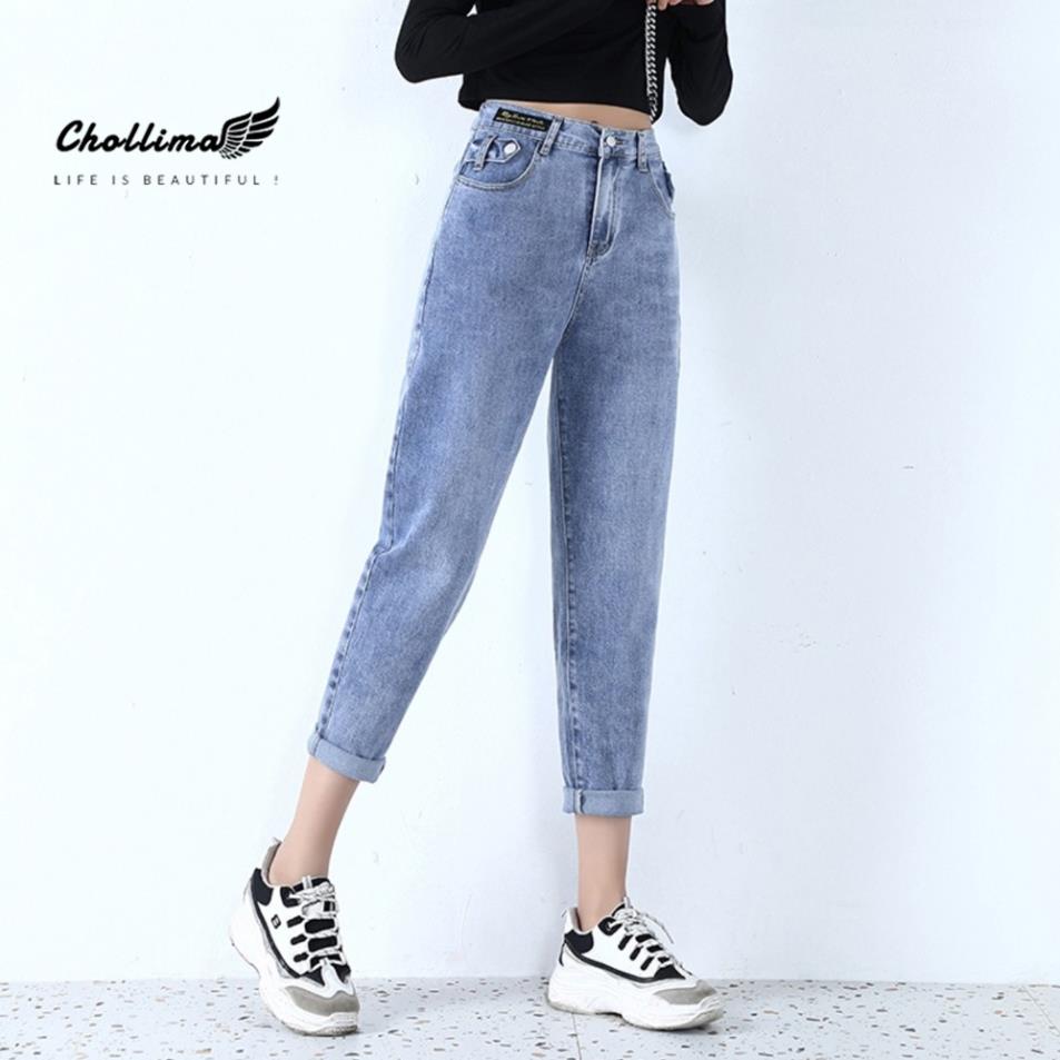Quần baggy jeans nữ Chollima form rộng lưng thun gắn mạc đen QD008 ulzzang phong cách hàn quốc *