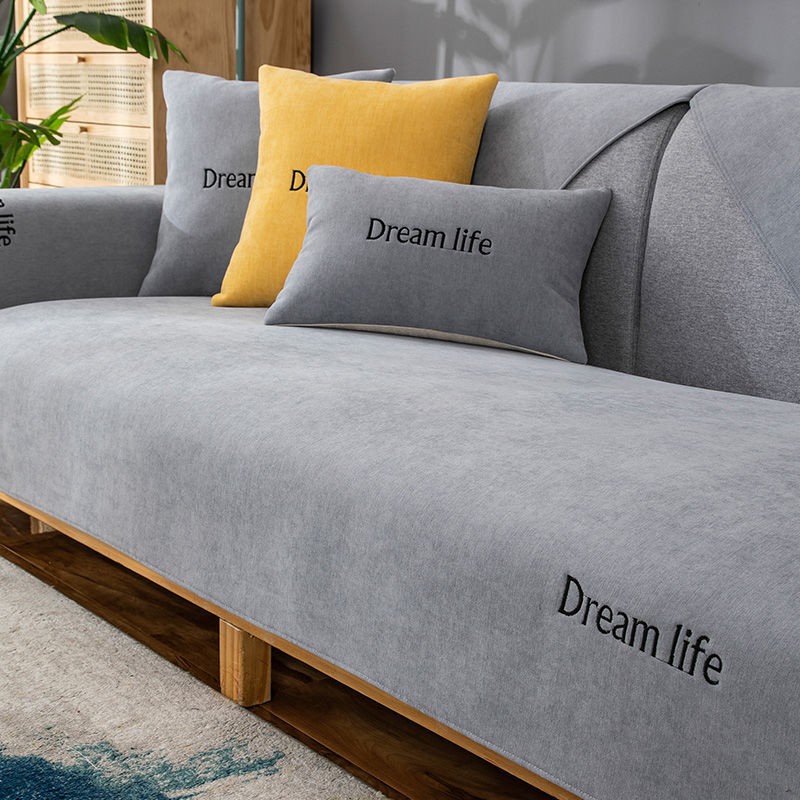 Đệm sofa chenille bốn mùa phổ thông đơn giản hiện đại gỗ rắn kiểu Bắc Âu chống trượt bọc khăn trải <