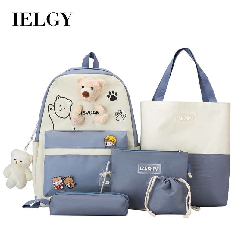 Set túi balo đeo vai IELGY hình gấu dễ thương phong cách Hàn Quốc cho nữ