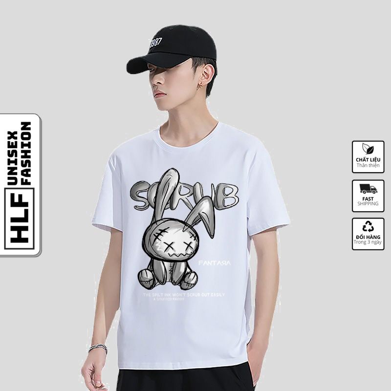 Áo phông nữ nam Unisex form rộng thỏ sorub, áo thun tay lỡ HLFashion