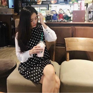 Đầm chấm bi phối tay voan