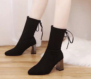 Bốt lửng gót bạc buộc dây sau hot hit