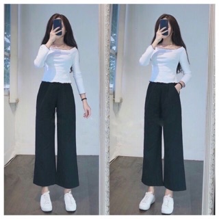 QUẦN CULOTTES ỐNG RỘNG ĐŨI DÁNG DÀI KHOÁ THẬT