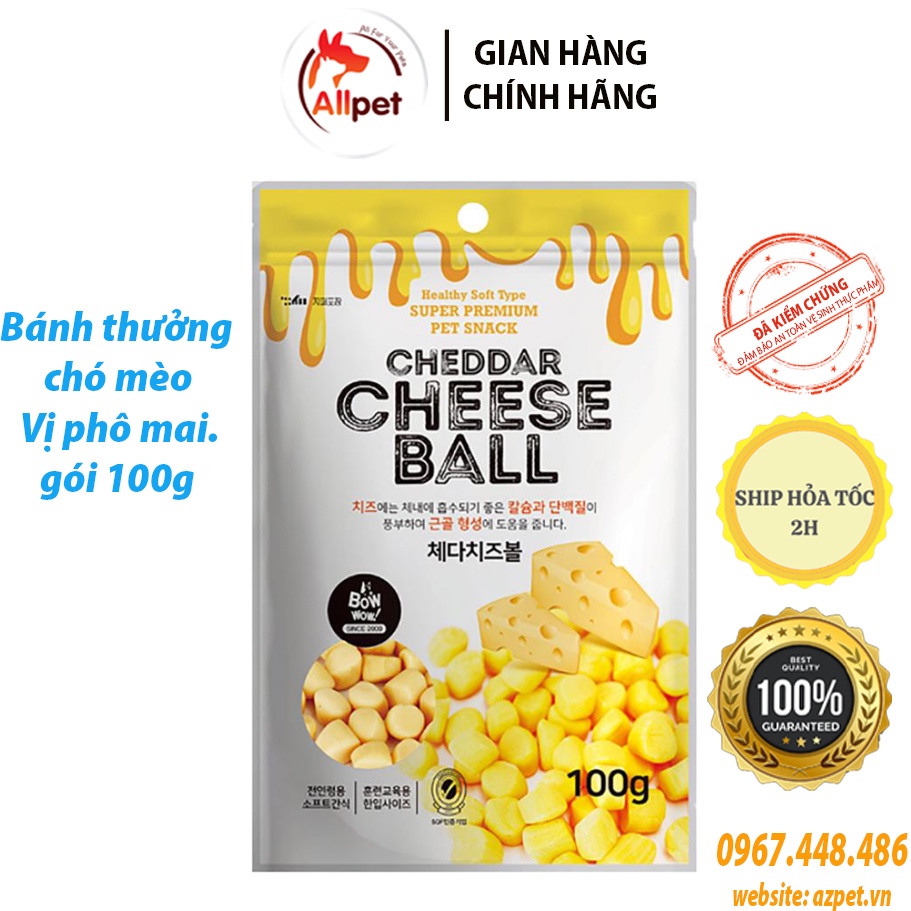 Bánh Thưởng phô mai cho chó mèo, Bánh BOWWOW Phô Mai - 100g. Snack cho chó - Phô mai viên Bowwow Hàn