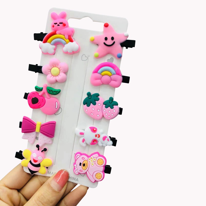 Set 10 Kẹp Tóc Hình Hoạt Hình Mini Dễ Thương Cho Bé Gái